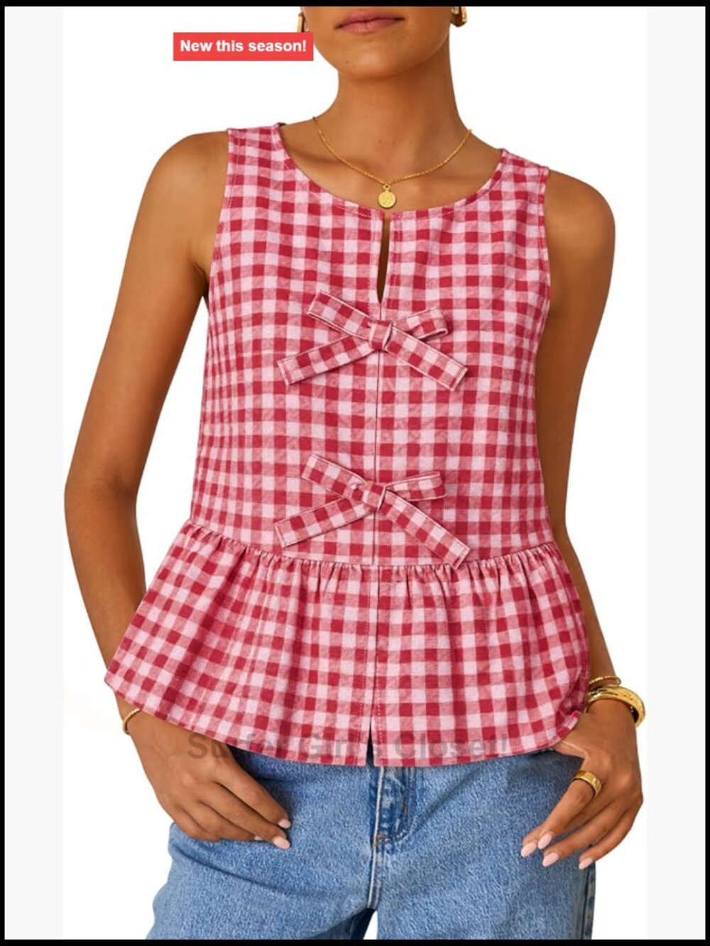 Sleeveless Gingham Babydoll Top Ruffled Tie Front